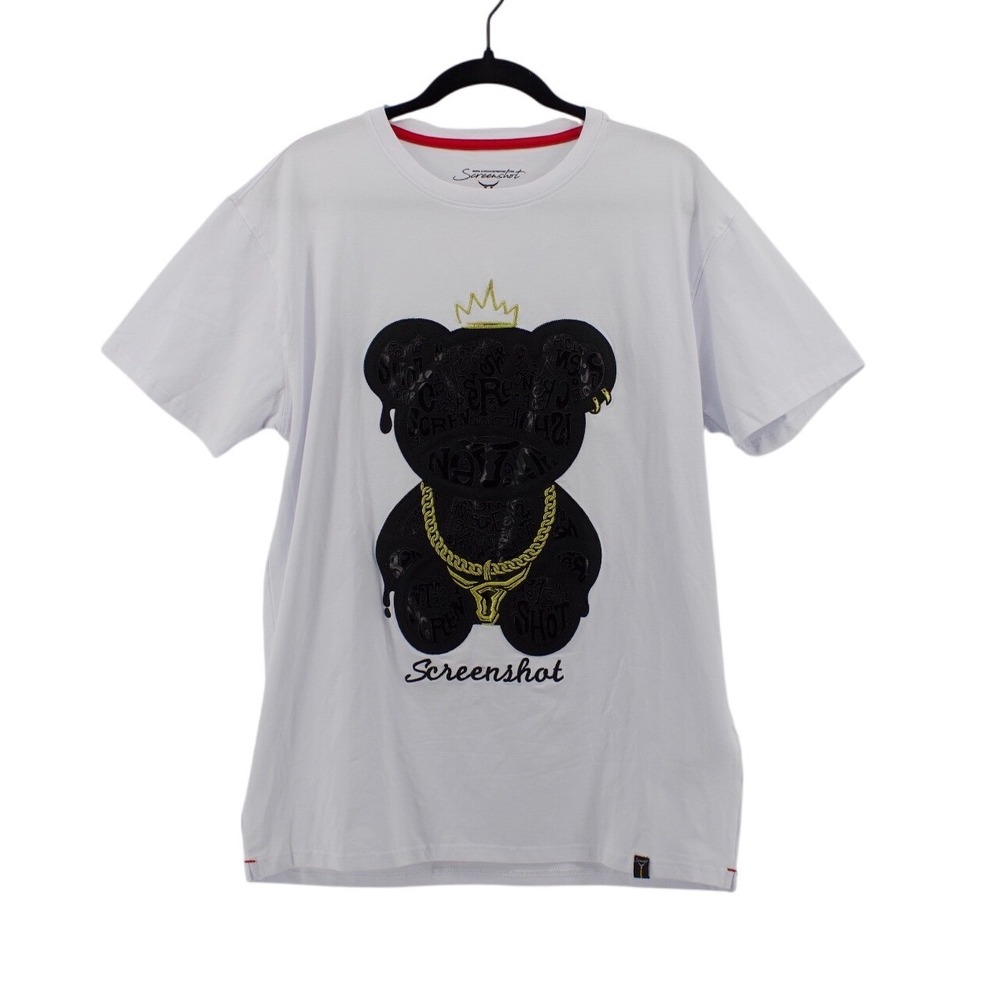 Streetwear Graphic Tee Screenshot T-Shirt Mens Large White Teddy Bear Gold Chain
